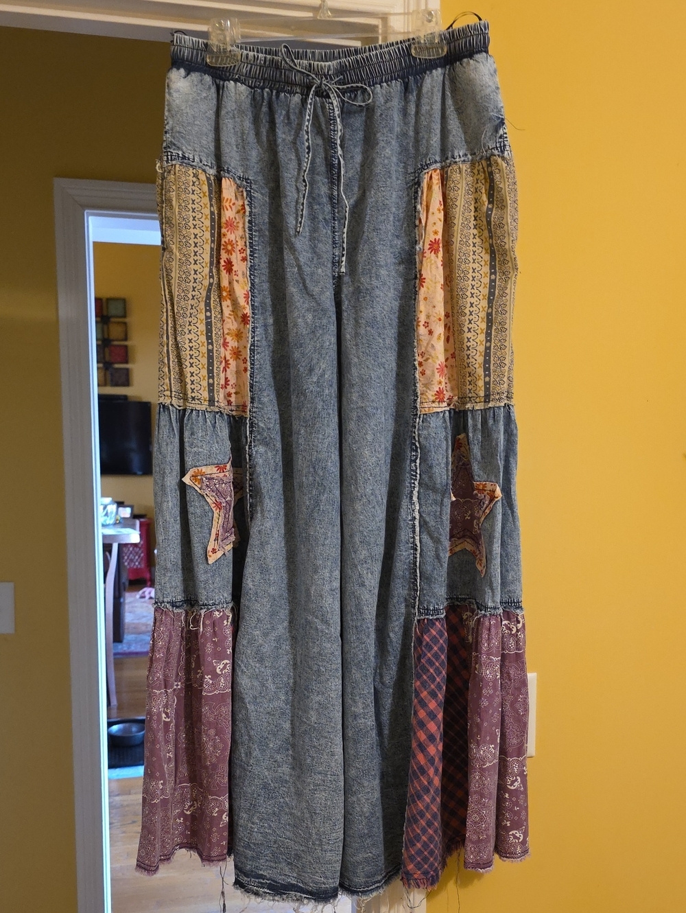 NWOT Blue Velvet Patchwork Wide Leg Pants